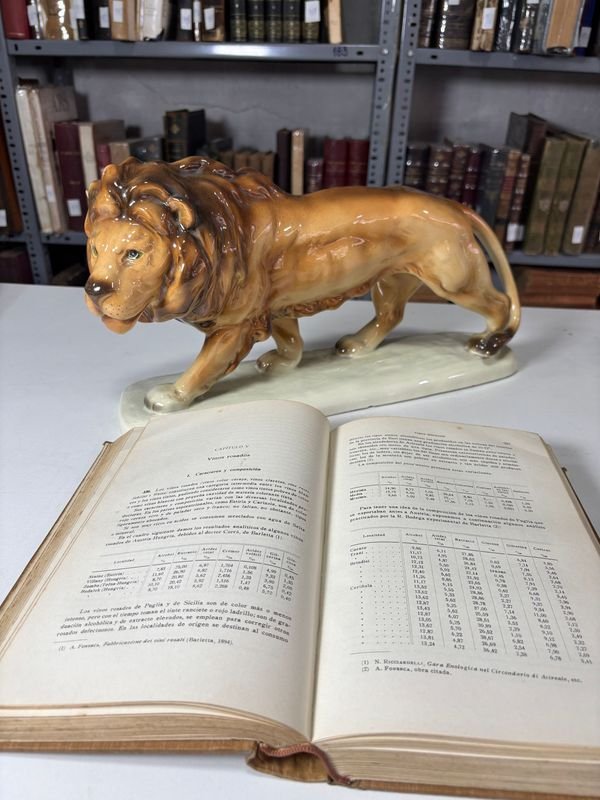 Libro de Enología antiguo con estatua de león - imagen 3