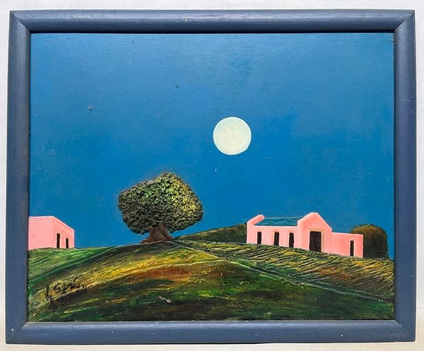 Lote siguiente: Pintura de una estancia con luna