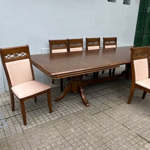 Juego de Comedor de Madera: Mesa Extensible y 10 Sillas Tapizadas Beige - imagen 14