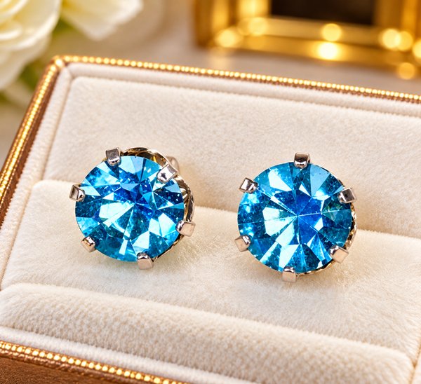 Elegantes Caravanas de Plata 925 con Cristales Azules Facetados - imagen 1