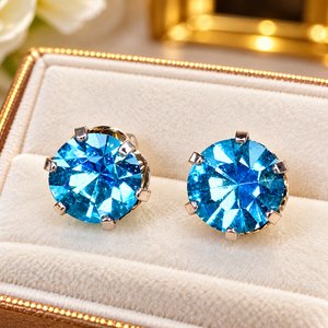 Elegantes Caravanas de Plata 925 con Cristales Azules Facetados - imagen 1