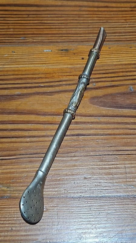 Bombilla de Plata y Oro para Mate con Grabados