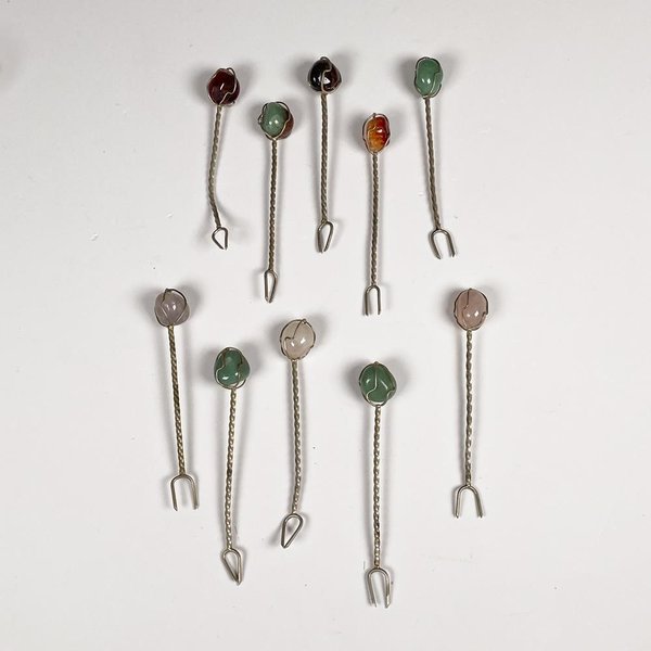 Diez Pinchos Decorativos con Piedras Ágata y Metal