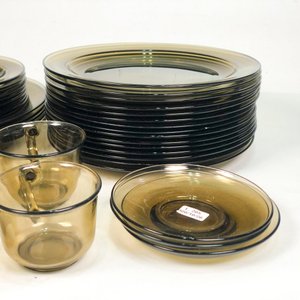 Juego Vajilla Cristal Ahumado: Platos Llanos, Hondos, Tazas y Platitos (34 Piezas) - imagen 5