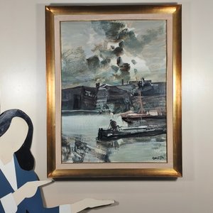 Pintura "Escena Marina" de Hugo Nantes, Acrílico sobre Fibra con Marco Dorado - imagen 7