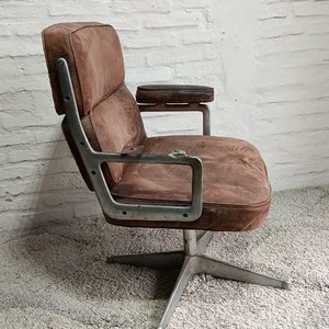 Silla de Escritorio Tapizada en Cuero Gamuzado Marrón - imagen 4