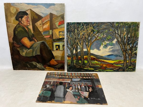 Lote anterior: Dos pinturas de mujer y paisaje en óleo sobre cartón