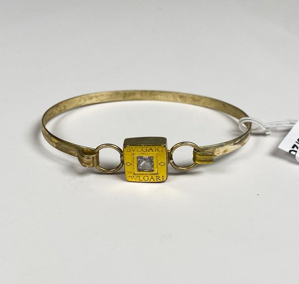 Pulsera Rígida de Plata con Piedra y Detalle BVLGARI