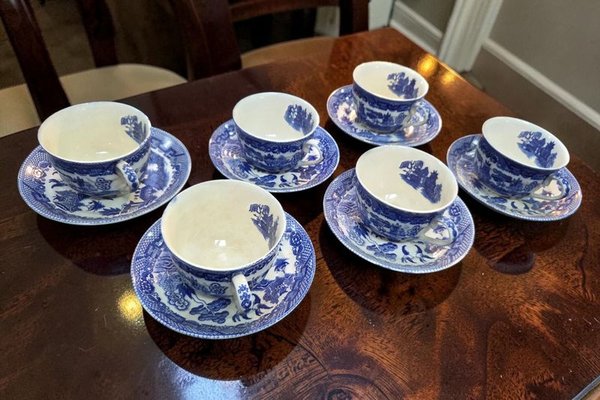 Juego de Té Antiguo Loza Azul y Blanca Estilo Oriental - 12 Piezas - imagen 1