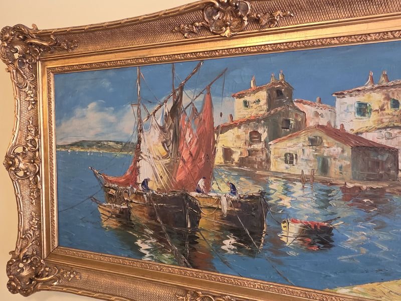 Excepcional Pintura Marina Firmada en Marco Dorado - imagen 3