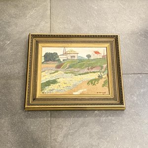 Cuadro al óleo de paisaje rural con casa, firmado B. Bravo - imagen 1