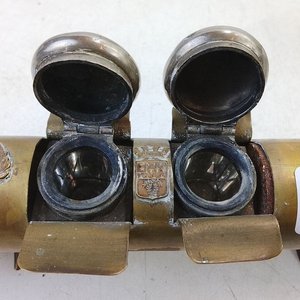 Tintero Antiguo de Trinchera Primera Guerra Mundial con Base de Proyectil y Escudos de Reims - imagen 5