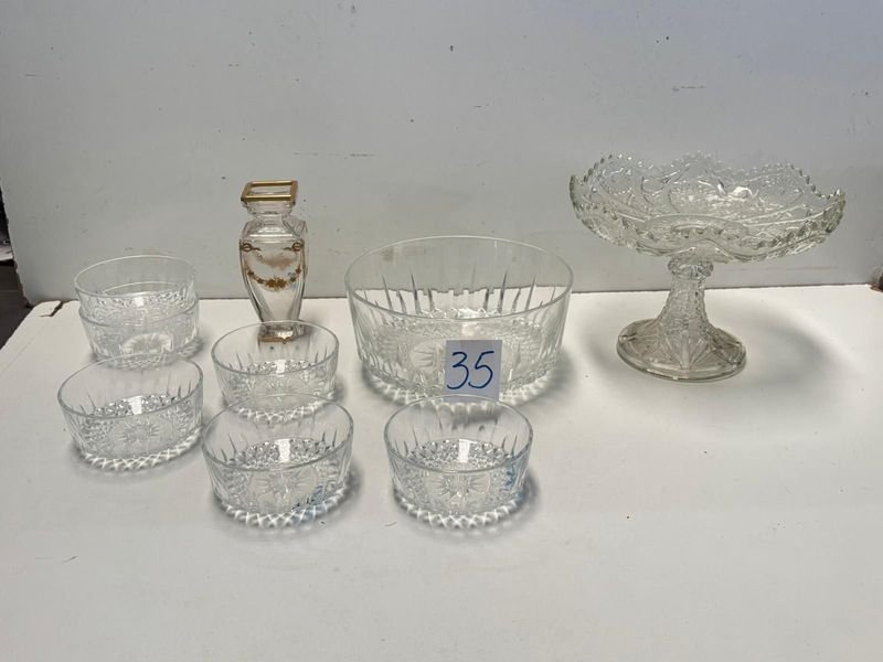 Centro de mesa de cristal con florero y 6 platos - imagen 2