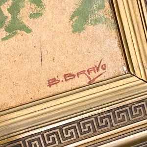 Cuadro al óleo de paisaje rural con casa, firmado B. Bravo - imagen 5