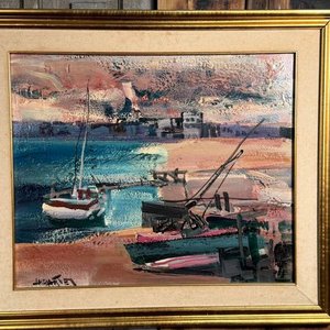 Lote siguiente: Pintura al óleo "Puerto con Velero" de Hugo Nantes, 60x50cm