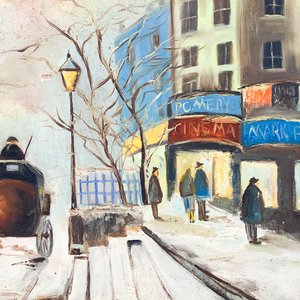 Cuadro al óleo sobre tela: Paisaje invernal de París con carruaje, firmado "Cante" - imagen 3