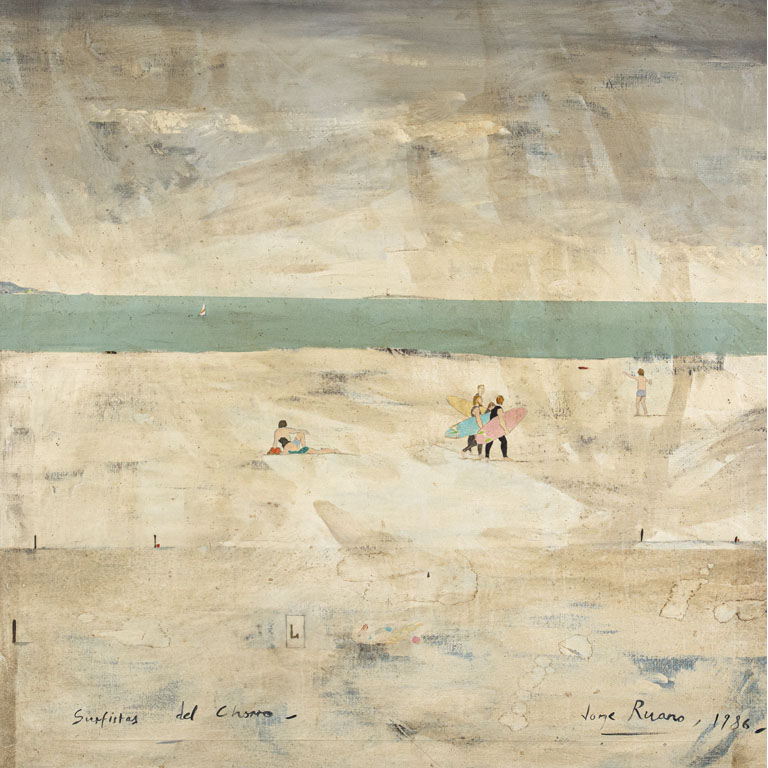 Lote siguiente: Jorge Ruano. Surfistas del Chorro. Óleo sobre tela, 100 x 100 cm. Firmado abajo derecha, fechado 1986
