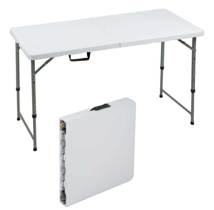 Mesa Plegable Blanca de PVC para Exterior con Estructura Metálica - 120x60cm