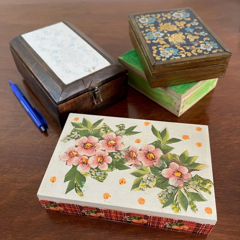 4 Cofres Alhajeros de Madera Decorados con Flores y Diseños