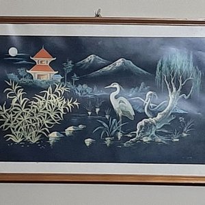 Set de 2 Cuadros con Láminas de Bailarinas y Paisaje Japonés, Marco Dorado - imagen 3