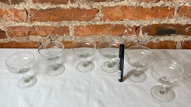 Juego de 6 Copas de Cristal Talladas al Ácido