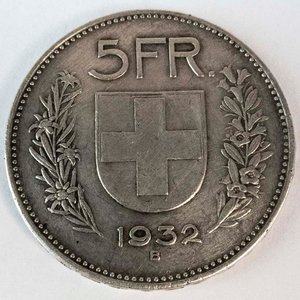 Moneda de Plata Suiza 5 Francos 1932 - 15g - imagen 2