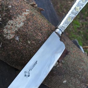Cuchillo Antiguo Broqua & Scholberg Sol, Cabo Alpaca y Bronce, Hoja 28cm - imagen 2