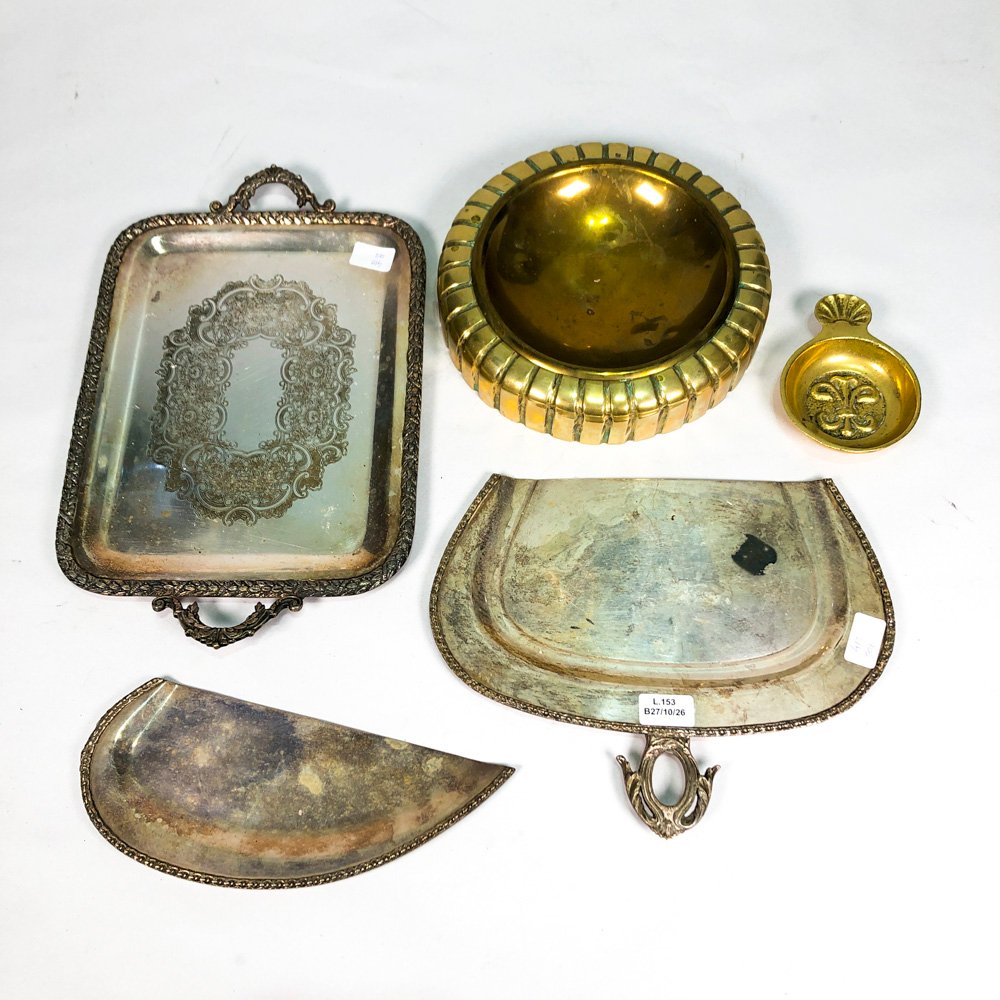Bandeja Sheffield y Ceniceros Bronce: Set de 5 Piezas Vintage
