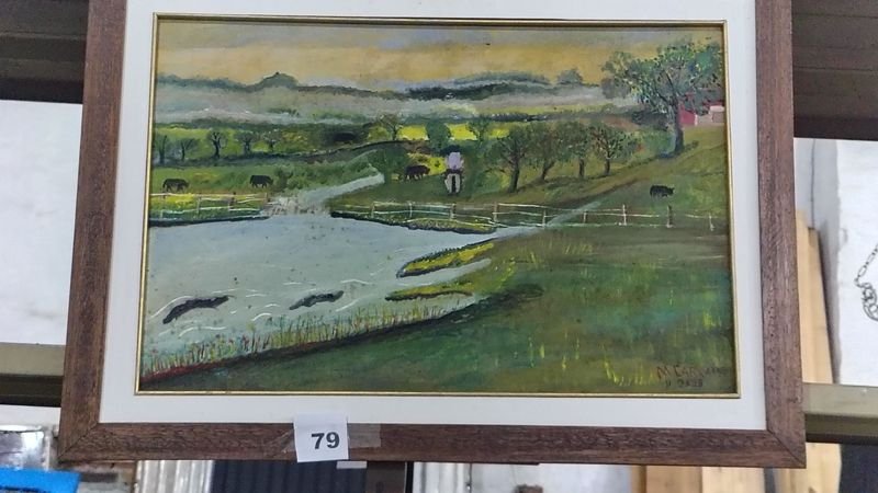 Lote siguiente: Pintura al óleo paisaje firmado y numerado