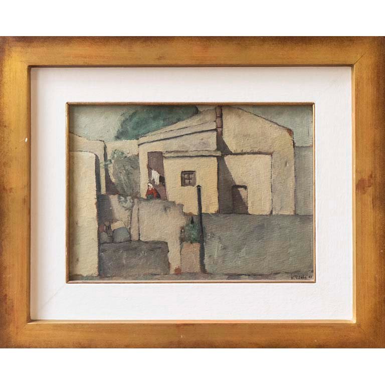 Óleo "Escena de Pueblo" de H. Vilche