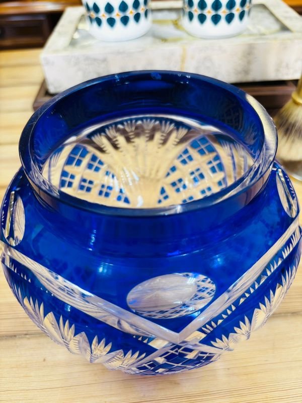 Florero cristal azul sano - Vaso de cristal azul - imagen 2