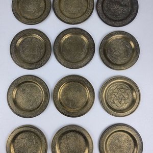 Juego de Té Turco en Bronce, Madera y Vidrio Azul - imagen 8