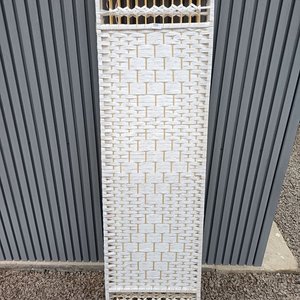 Biombo Plegable Blanco Tejido Bambú y Tela - imagen 5