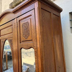 Ropero Antiguo de Roble con 3 Puertas, Espejo Biselado y 4 Cajones - imagen 4