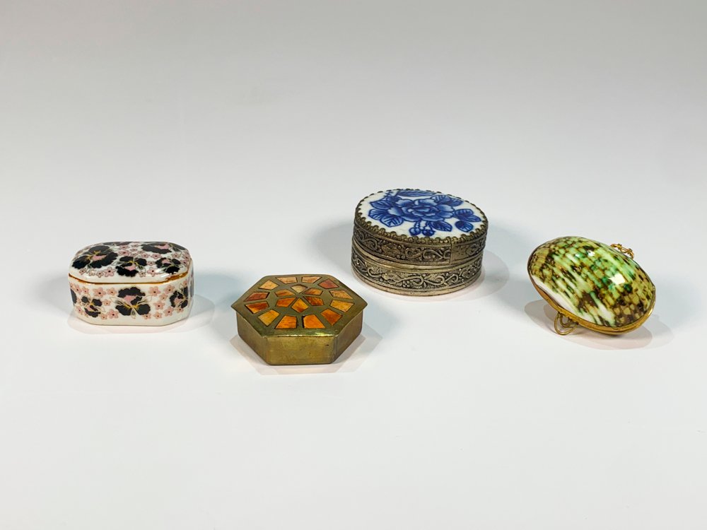 Lote de 4 Pastilleros Decorativos: Rectangular, Cilíndrico, Hexagonal y Caracol