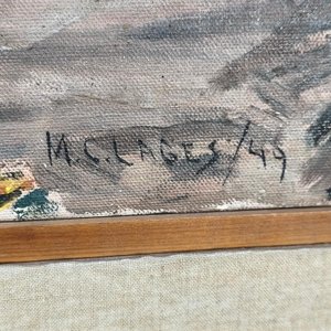 Óleo sobre lienzo firmado M.C.Lages/49 con marco dorado - imagen 4