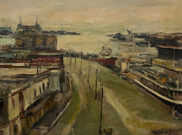 Oleo "Rambla Portuaria" de Dante Cola, 60 x 80 cm - imagen 1