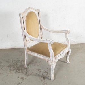 Sillón Reina Ana Estilo Luis XV Tallado y Patinado Blanco - imagen 2