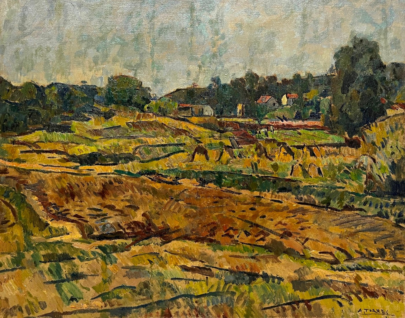 Oleo "Paisaje de Chacras" de Augusto Torres, 55 x 70 cm
