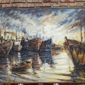 Pintura al óleo "Puerto Viejo" de Aldo Curto, 150x100 cm - imagen 3