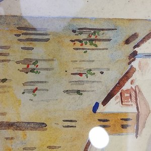 Acuarela Firmada F. Ribas: Paisaje Urbano con Río y Puente (45x58cm) - imagen 6