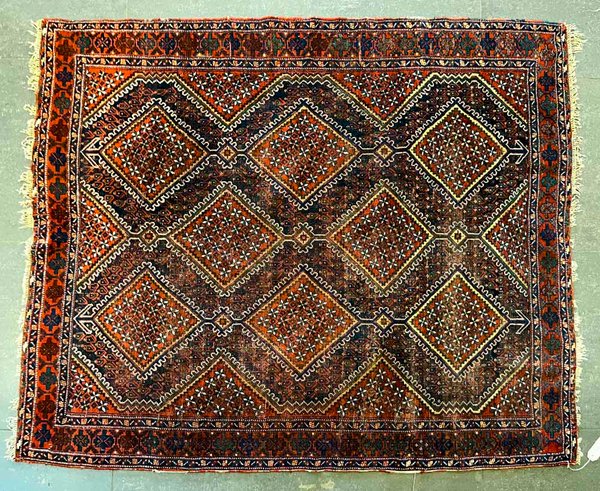 Alfombra Persa de Lana con Diseño de Rombos - 184 x 152 cm