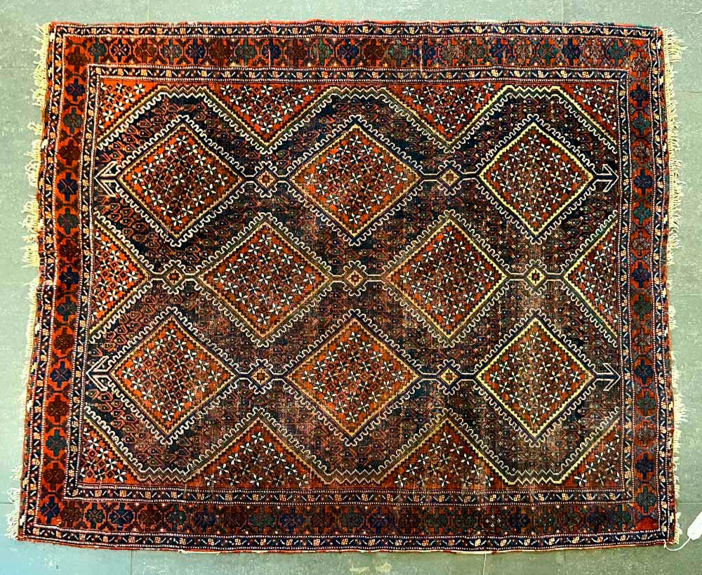 Alfombra Persa de Lana con Diseño de Rombos - 184 x 152 cm