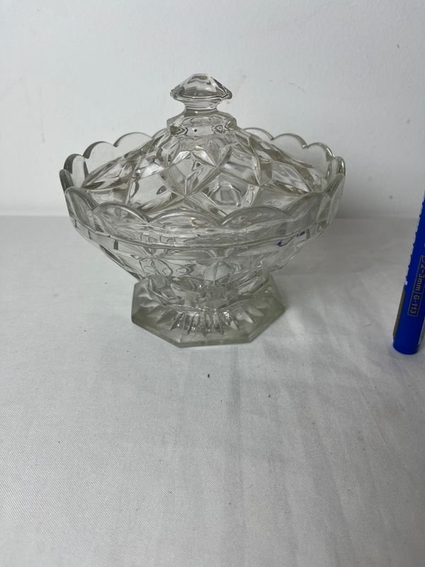 Caramelera de vidrio transparente con tapa y bolígrafo azul - imagen 8
