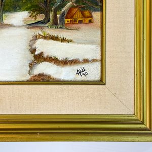 Cuadro al óleo "Paisaje Nevado" firmado "Alis" - 39x28 cm - imagen 3