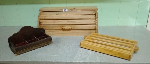 Panera de Madera, Tabla de Cortar y Porta Sobres de Té - imagen 1