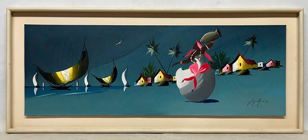Lote siguiente: Pintura de Marquez 'Pueblo costero' sobre fibra
