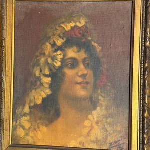 Óleo Retrato Femenino Firmado Enrique Carreza, 1901 - imagen 3