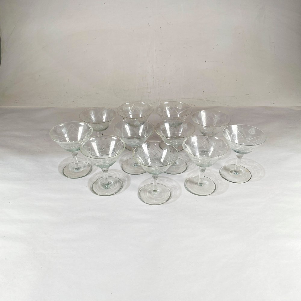 Once Copas de Cristal Tallado Hialino Estilo Vintage