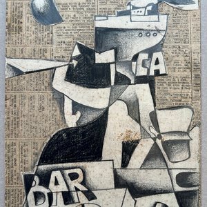 Collage y Lápiz "Ciudadano y Bar" de Walter Deliotti - 1986 - imagen 2